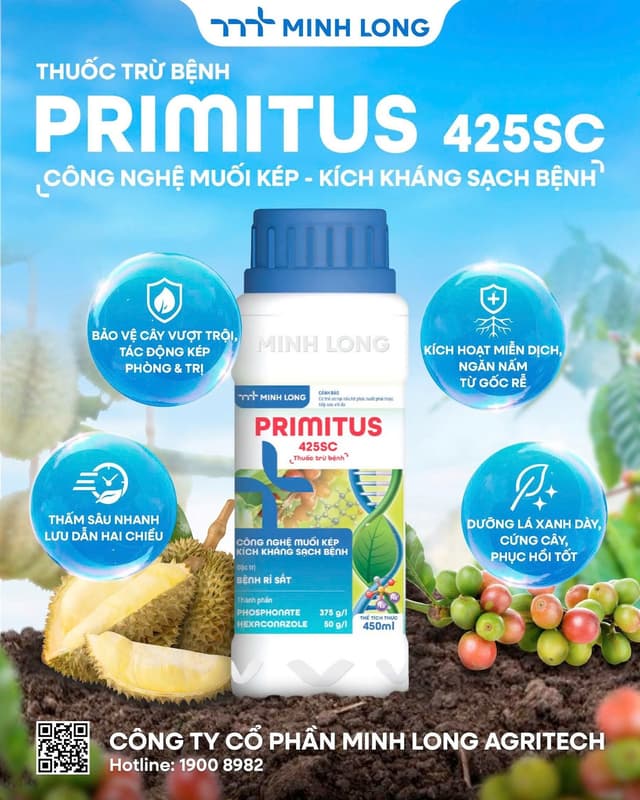 Disodium Phosphonate và bộ đôi Primitus 425SC: Cơ chế, phổ nấm bệnh và cách dùng trên cây trồng chủ lực Việt Nam
